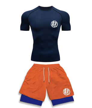 Anime Style Compression Shirt & Shorts Set - Anime Workout Set Rash Guard