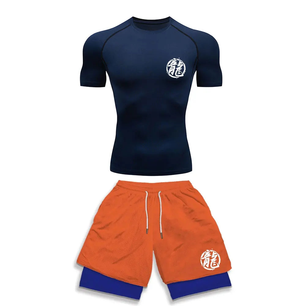 Anime Style Compression Shirt & Shorts Set - Anime Workout Set Rash Guard