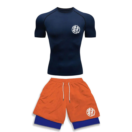 Anime Style Compression Shirt & Shorts Set - Anime Workout Set Rash Guard