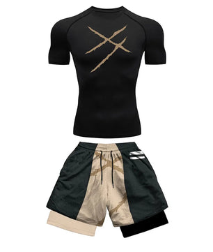 Anime Style Compression Shirt & Shorts Set - Anime Workout Set Rash Guard