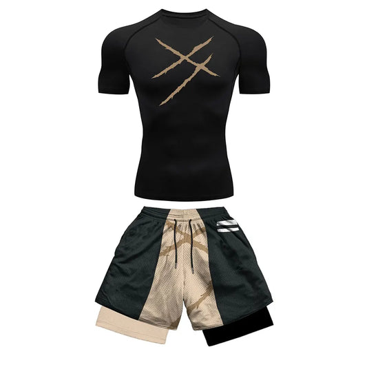 Anime Style Compression Shirt & Shorts Set - Anime Workout Set Rash Guard
