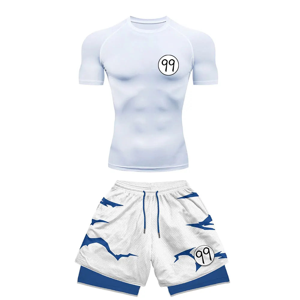 Anime Style Compression Shirt & Shorts Set - Anime Workout Set Rash Guard