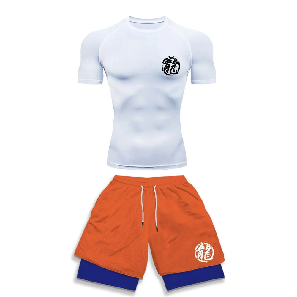 Anime Style Compression Shirt & Shorts Set - Anime Workout Set Rash Guard