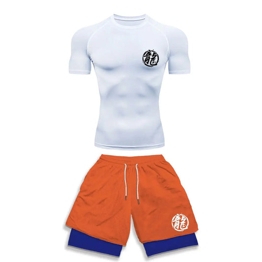 Anime Style Compression Shirt & Shorts Set - Anime Workout Set Rash Guard