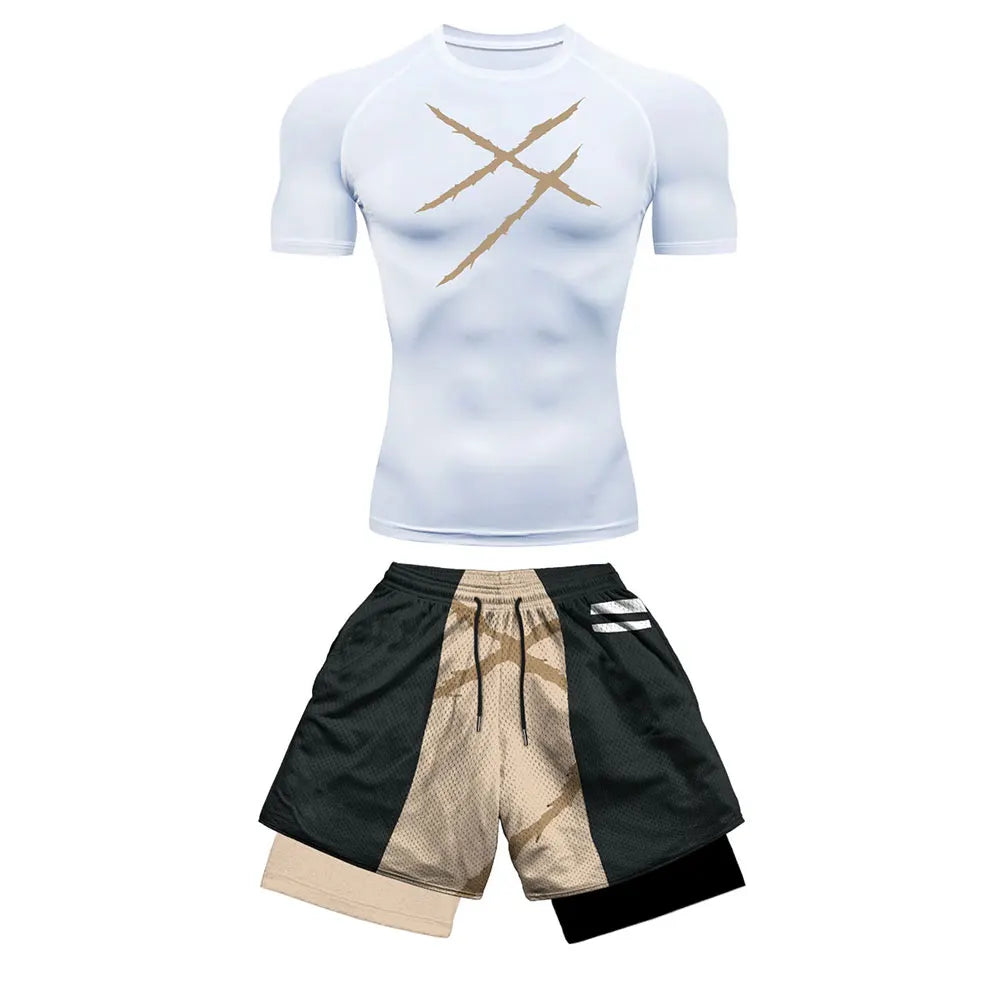 Anime Style Compression Shirt & Shorts Set - Anime Workout Set Rash Guard