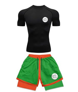 Anime Style Compression Shirt & Shorts Set - Anime Workout Set Rash Guard