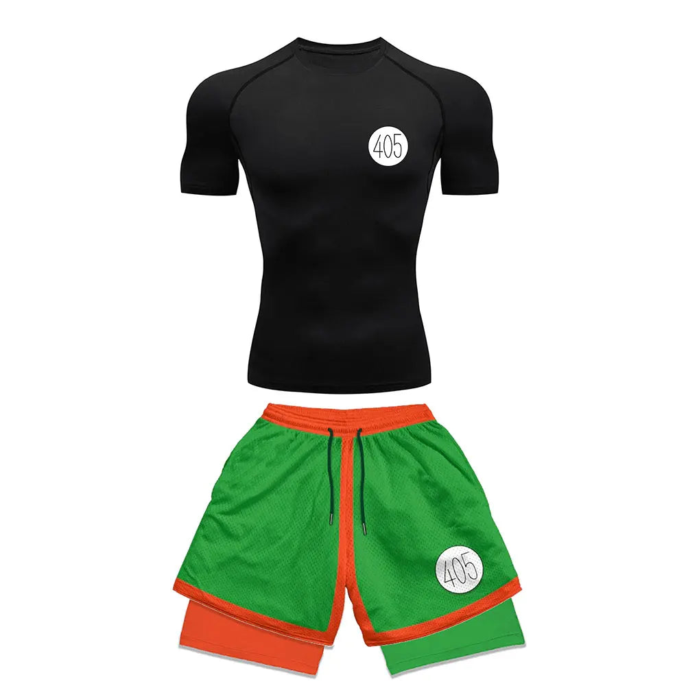 Anime Style Compression Shirt & Shorts Set - Anime Workout Set Rash Guard