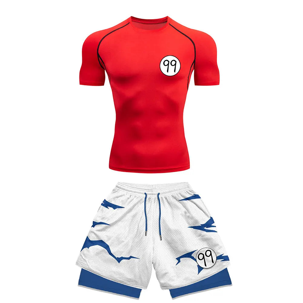 Anime Style Compression Shirt & Shorts Set - Anime Workout Set Rash Guard
