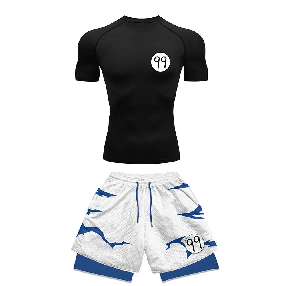 Anime Style Compression Shirt & Shorts Set - Anime Workout Set Rash Guard