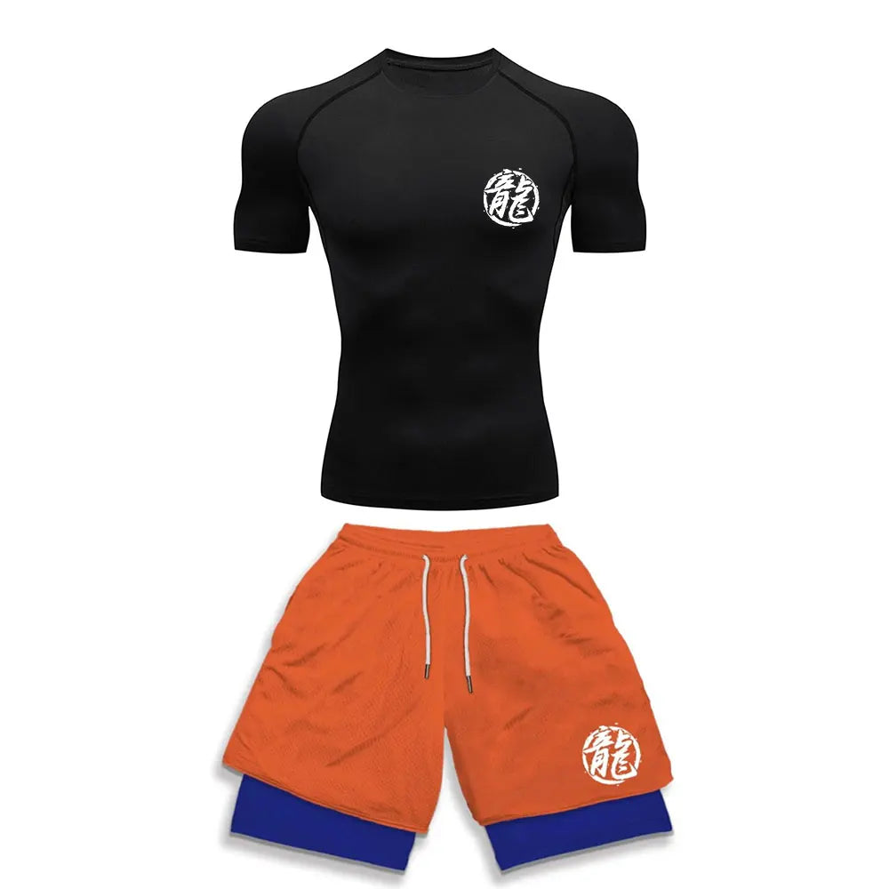 Anime Style Compression Shirt & Shorts Set - Anime Workout Set Rash Guard