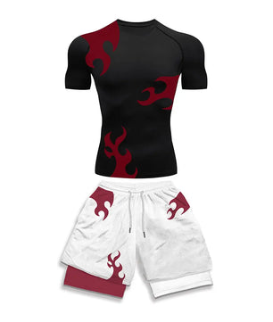 Anime Style Compression Shirt & Shorts Set - Anime Workout Set Rash Guard