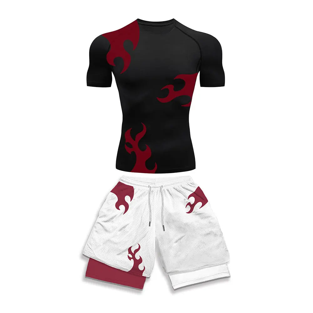 Anime Style Compression Shirt & Shorts Set - Anime Workout Set Rash Guard
