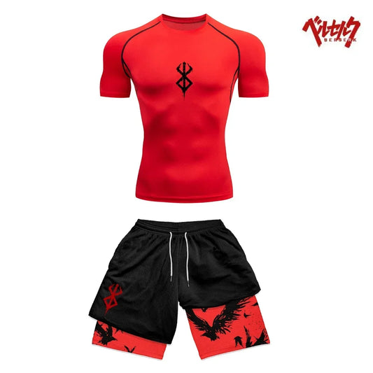 Berserk Style Compression Shirt & Shorts Set - Anime Workout Set Rash Guard