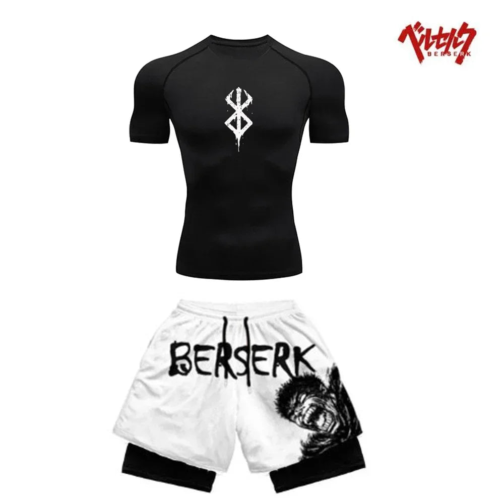 Berserk Style Compression Shirt & Shorts Set - Anime Workout Set Rash Guard