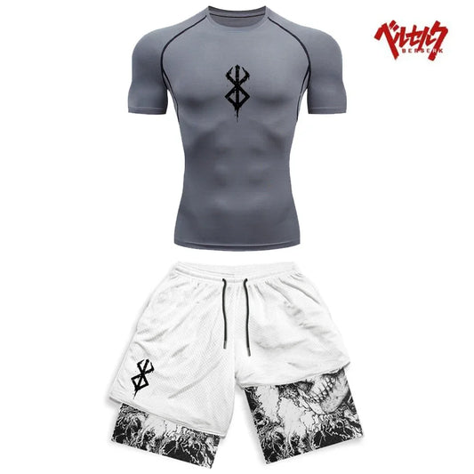 Berserk Style Compression Shirt & Shorts Set - Anime Workout Set Rash Guard