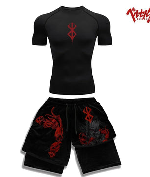 Berserk Style Compression Shirt & Shorts Set - Anime Workout Set Rash Guard