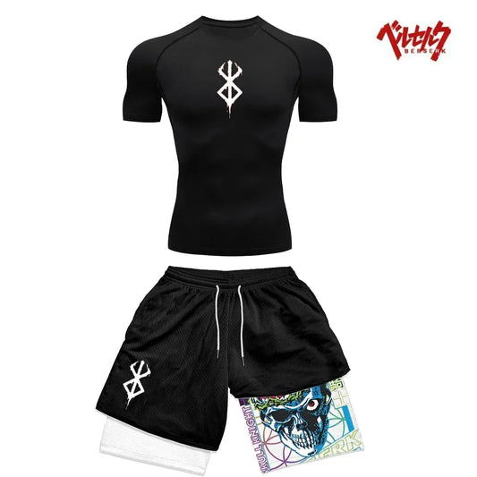 Berserk Style Compression Shirt & Shorts Set - Anime Workout Set Rash Guard