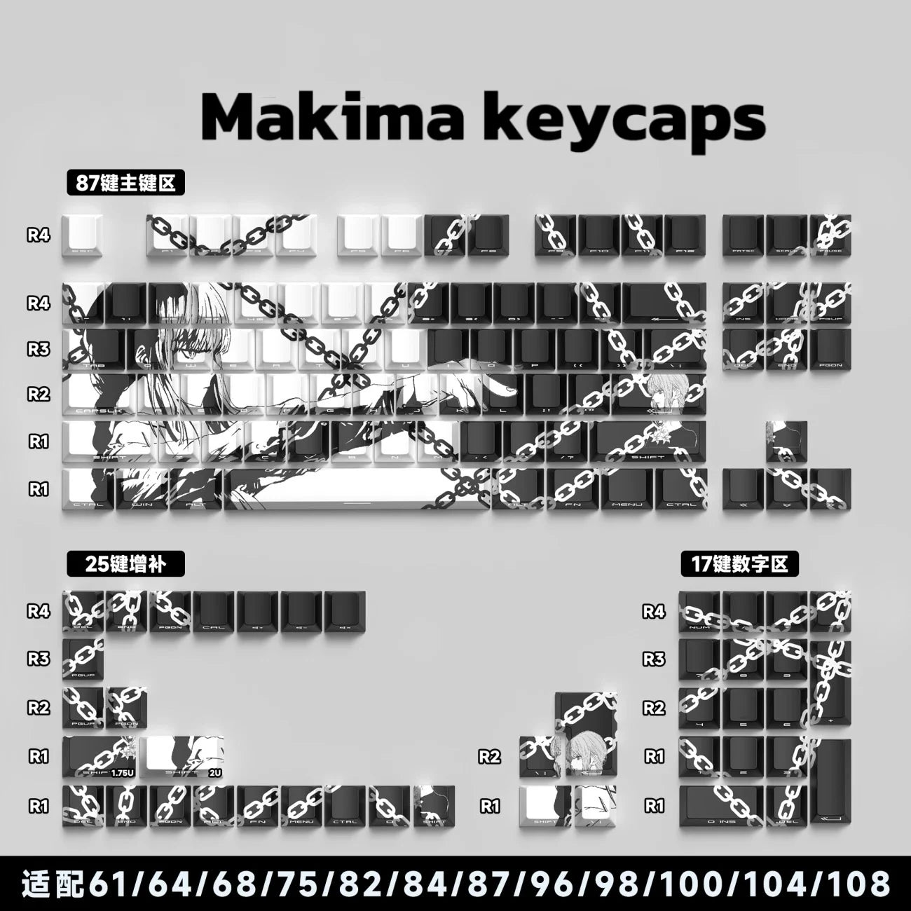 Chainsaw Man Makima Keycaps Cartoon 129 Keys Anime Keycaps
