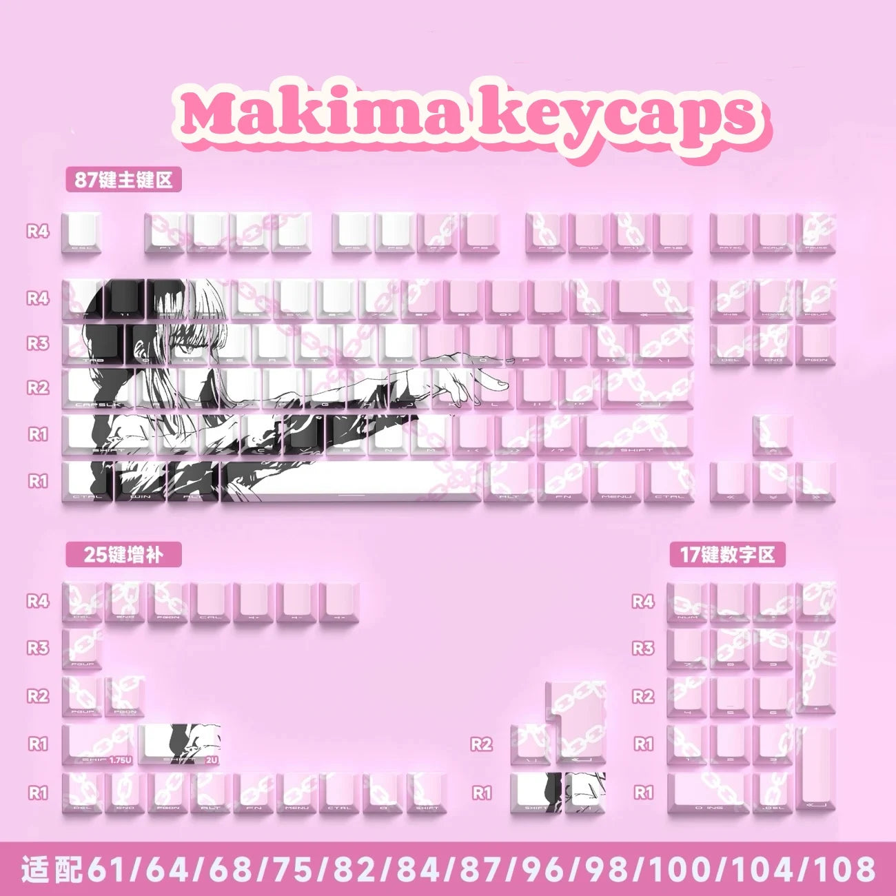 Chainsaw Man Makima Keycaps Cartoon 129 Keys Anime Keycaps