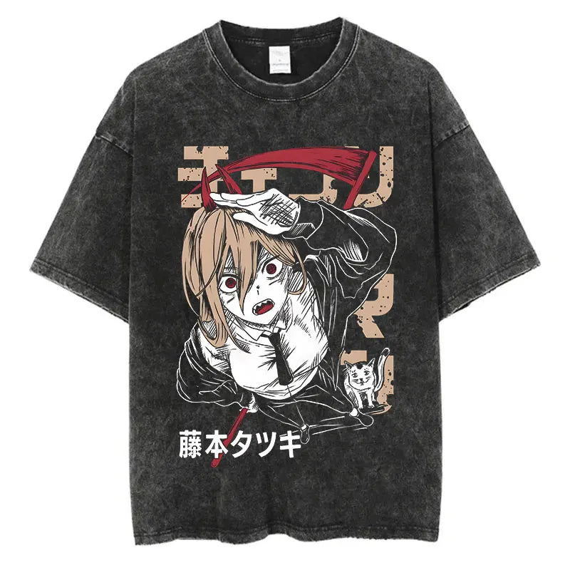 Chainsaw Man Power Shirt Vintage Style Anime Graphic Tee