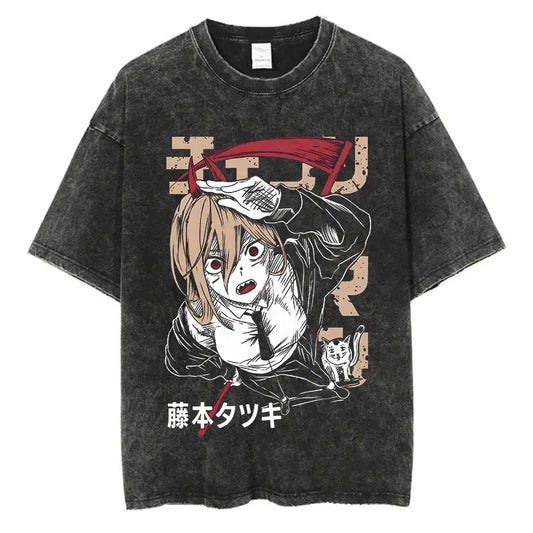 Chainsaw Man Power Shirt Vintage Style Anime Graphic Tee