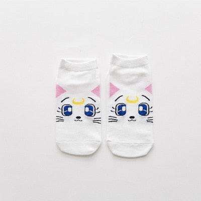 Cute Sailor Moon Anime Cats Women's Socks Breathable Soft Cotton