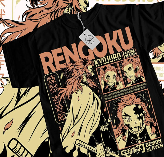 Demon Slayer Kyojuro Rengoku T-Shirt Cotton Anime Shirt