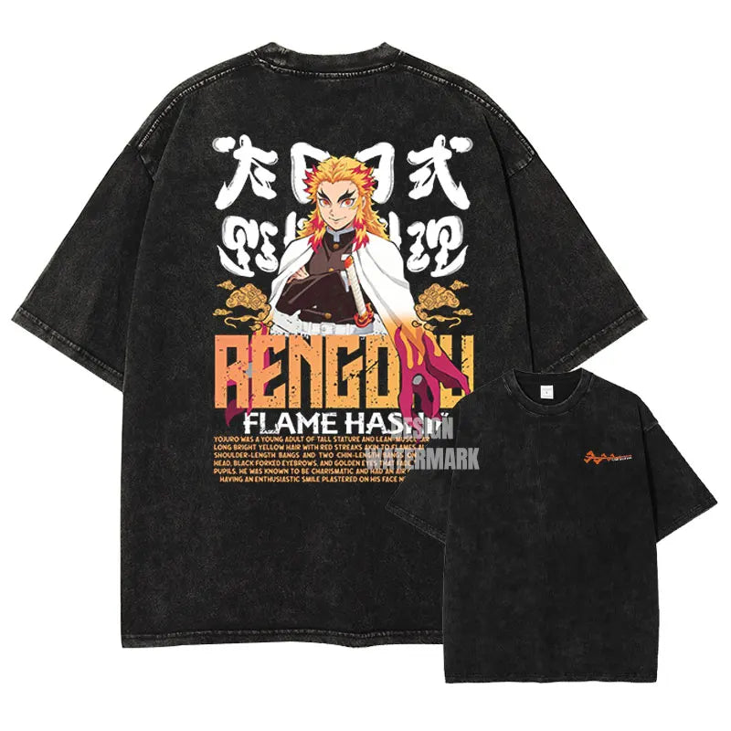 Demon Slayer Rengoku Flame Hashira Shirt Oversized Style Anime Shirt