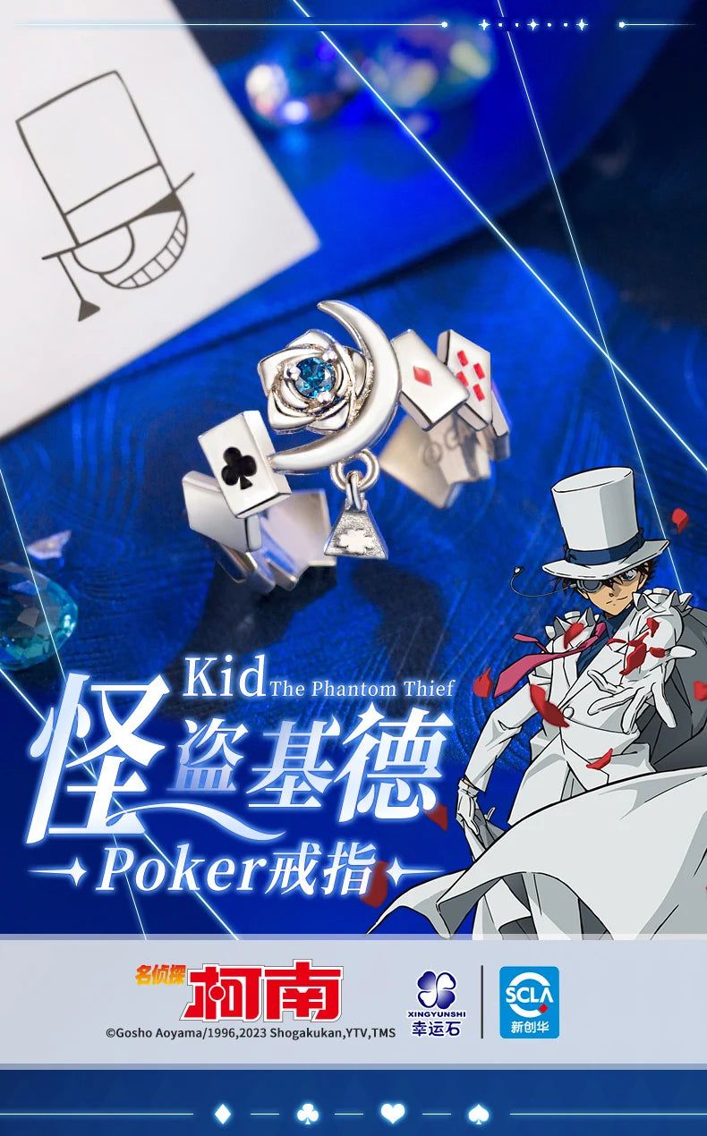 Detective Conan Poker KID Ring 925 Sterling Silver Jewelry