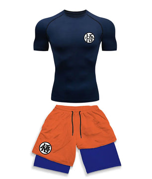 Dragon Ball Style Compression Shirt & Shorts Set - Anime Workout Set Rash Guard