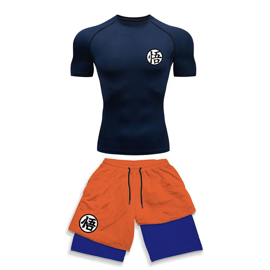 Dragon Ball Style Compression Shirt & Shorts Set - Anime Workout Set Rash Guard