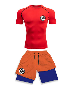 Dragon Ball Style Compression Shirt & Shorts Set - Anime Workout Set Rash Guard