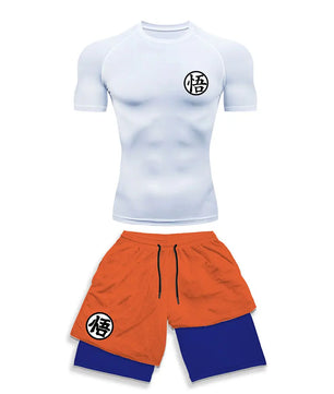 Dragon Ball Style Compression Shirt & Shorts Set - Anime Workout Set Rash Guard