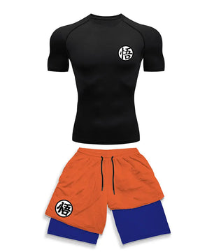 Dragon Ball Style Compression Shirt & Shorts Set - Anime Workout Set Rash Guard