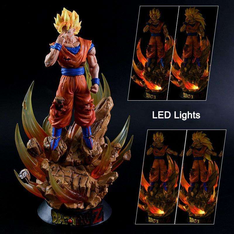 Dragon Ball Z Figure Super Saiyan Son Goku 2 Heads LED Anime Figure Statue