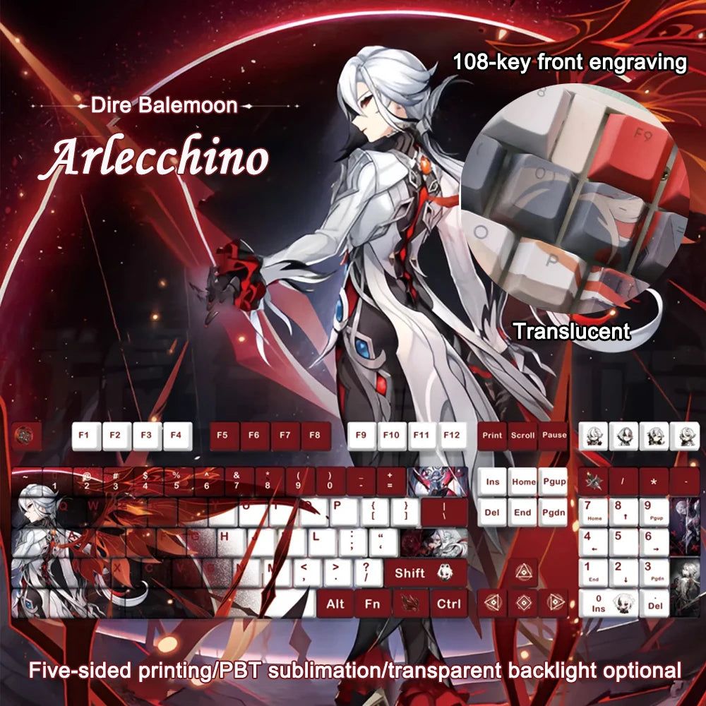 Genshin Impact Arlecchino keycaps 108 Set Sublimation Cherry Profile