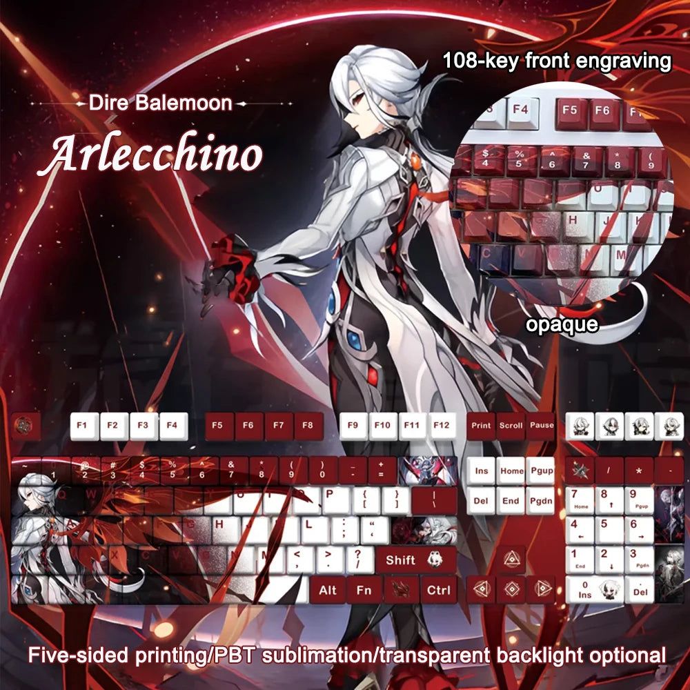 Genshin Impact Arlecchino keycaps 108 Set Sublimation Cherry Profile