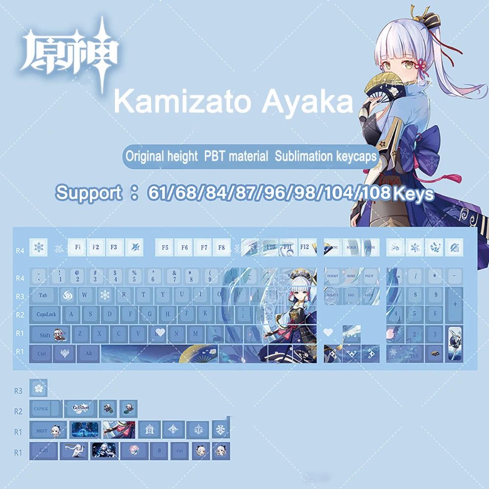 Genshin Impact Ayaka Keycaps 128 Set Cherry Profile Anime Keycaps