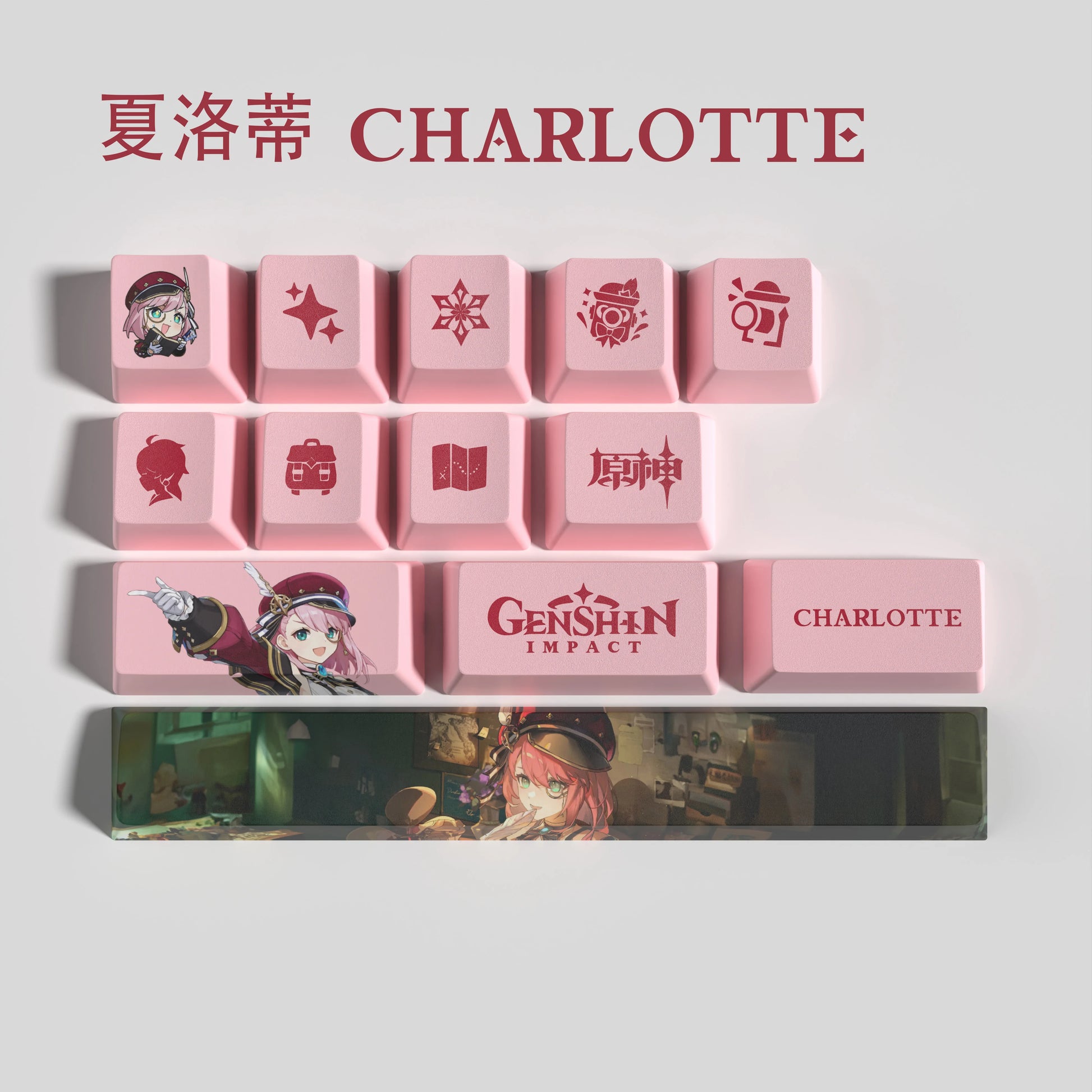 Genshin Impact Charlotte Keycaps 14 Keys Set Anime Keycaps