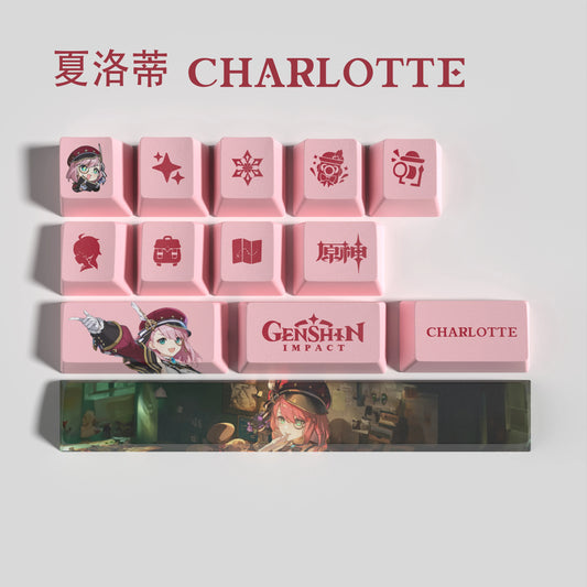 Genshin Impact Charlotte Keycaps 14 Keys Set Anime Keycaps