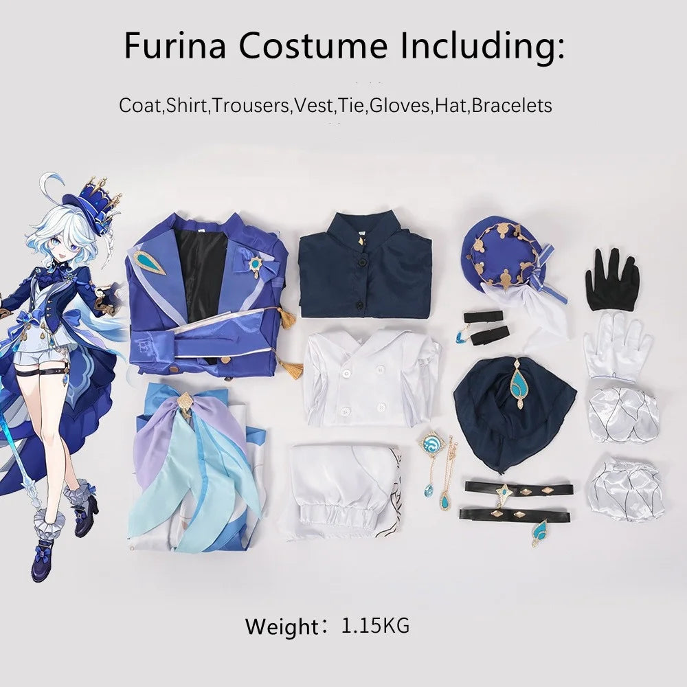 Genshin Impact Furina Cosplay 7pc Anime Cosplay Costume Set