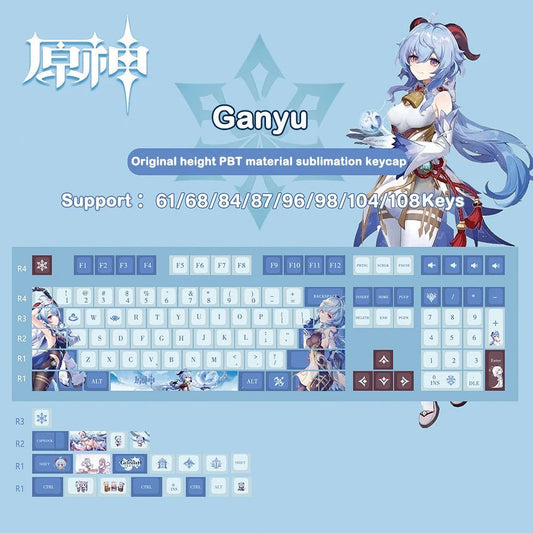 Genshin Impact Ganyu Keycaps 128 Set Cherry Profile Anime Keycaps