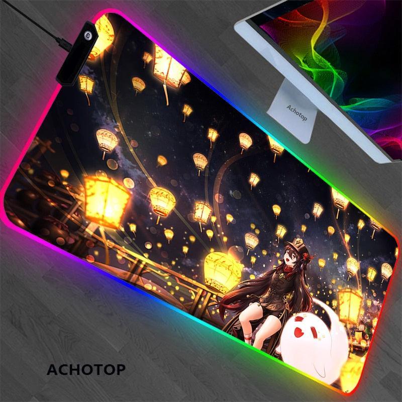 Genshin impact Hu Tao Toro Nagashi RGB Gaming Anime Mouse Pad Desk Mat