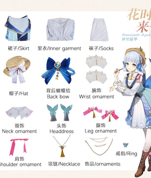 Genshin Impact Kamisato Ayaka Cosplay Outfit With Wig 13pcs Set