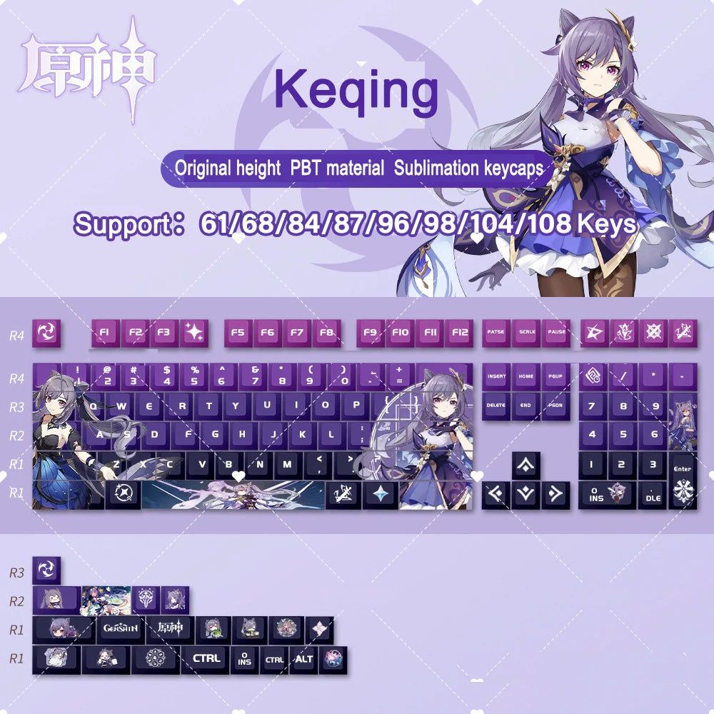 Genshin Impact Kequing Keycaps 128 Set Cherry Profile Anime Keycaps