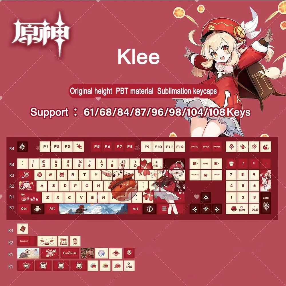 Genshin Impact Klee Keycaps 128 Set Cherry Profile Anime Keycaps