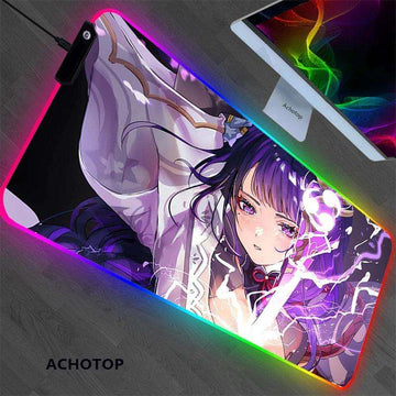 Genshin impact Raiden Shogun Dynamic RGB Gaming Anime Mouse Pad Desk Mat