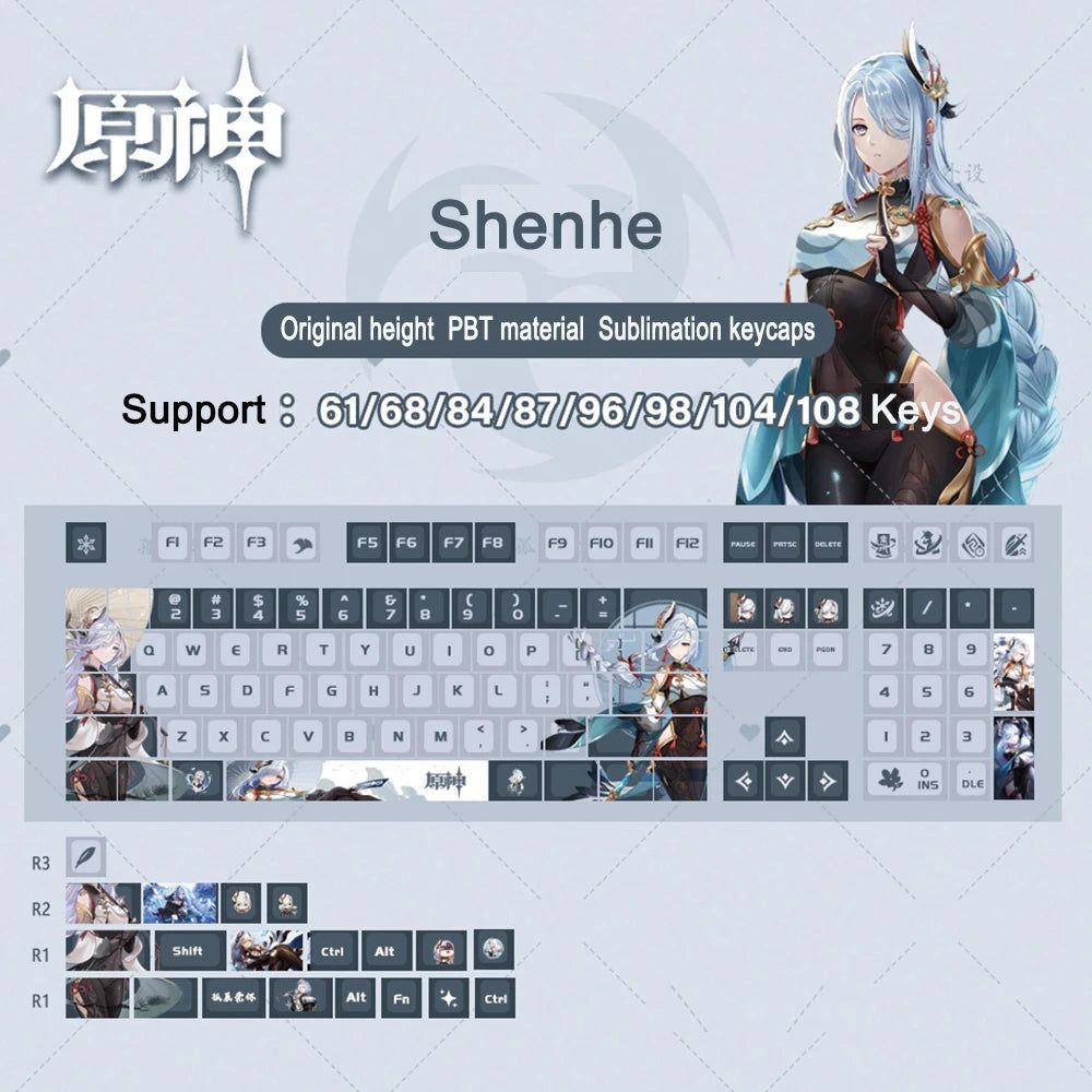 Genshin Impact Shenhe Keycaps 128 Set Cherry Profile Anime Keycaps