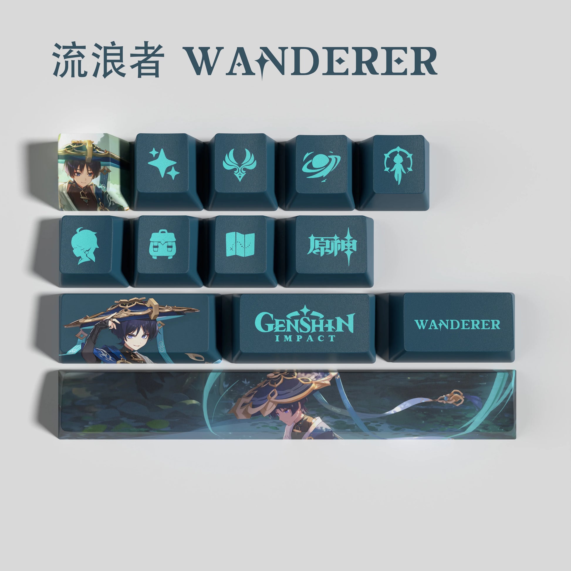Genshin Impact Wanderer Keycaps 14 Keys Set Anime Keycaps