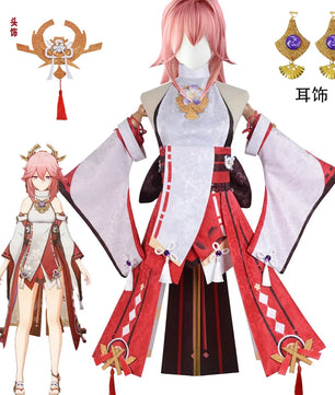 Genshin Impact Yae Miko Cosplay With Wig 9cs Anime Costume Set